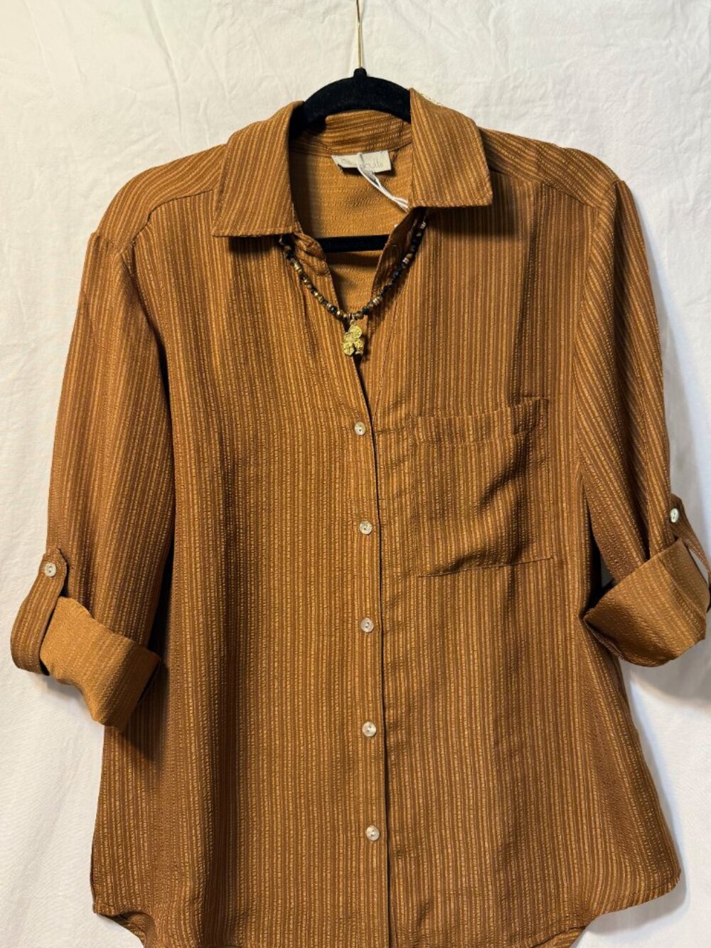 Chenault Bronze/Copper (Sm) Button Down,Handmade Necklace with Sir Saint Charm